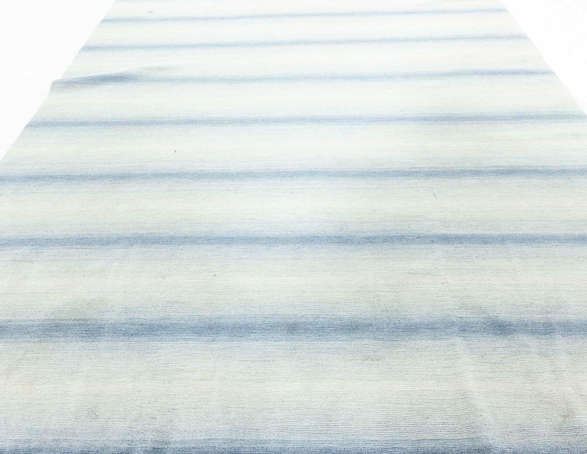 Moderne Contemporary Striped Blue Hand Knotted Wool Rug by Doris Leslie Blau en vente