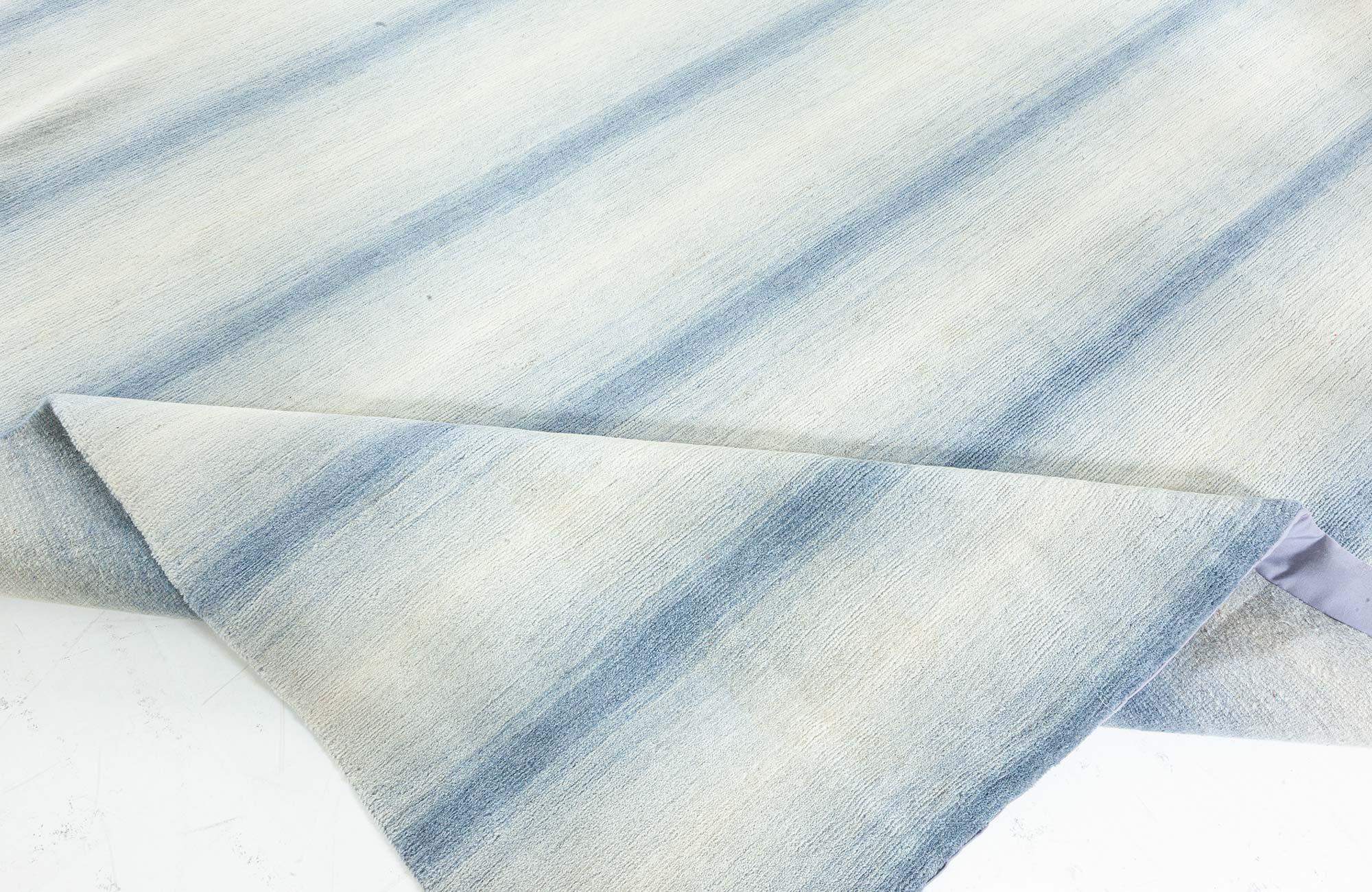 Contemporary Striped Blue Hand Knotted Wool Rug by Doris Leslie Blau Neuf - En vente à New York, NY