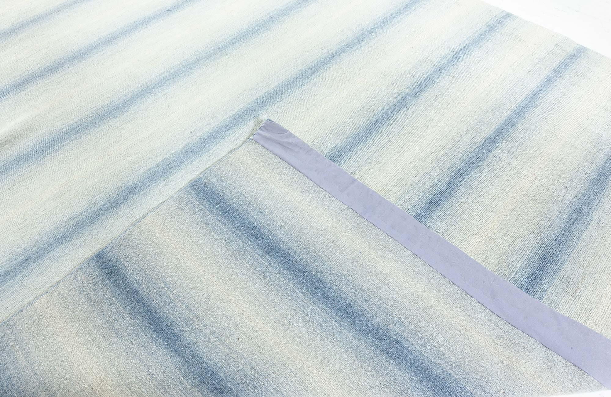 XXIe siècle et contemporain Contemporary Striped Blue Hand Knotted Wool Rug by Doris Leslie Blau en vente