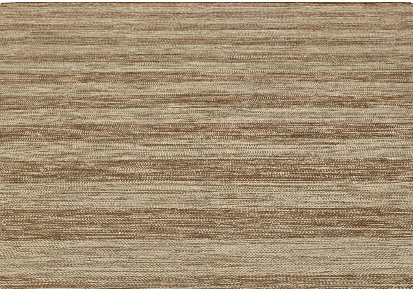 Modern Contemporary Striped Brown and Beige Flat-Weave Wool Rug by Doris Leslie Blau For Sale