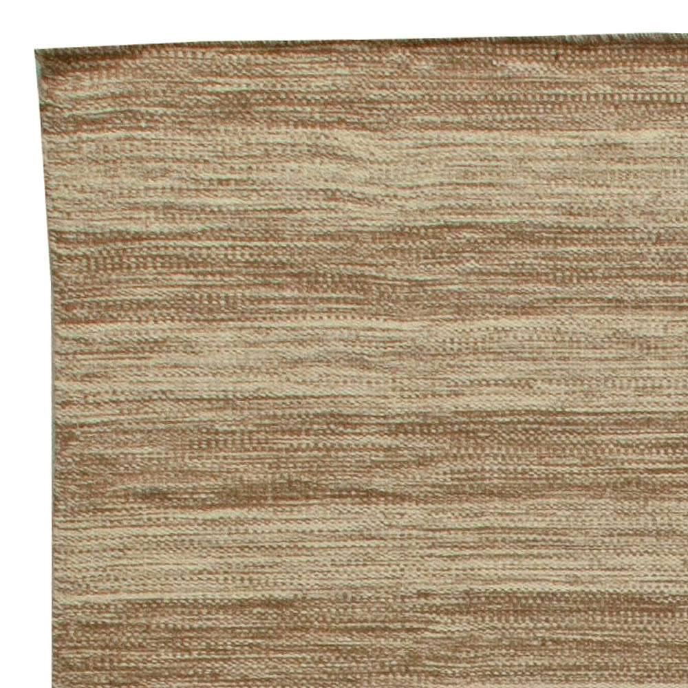 Hand-Woven Contemporary Striped Brown and Beige Flat-Weave Wool Rug by Doris Leslie Blau For Sale