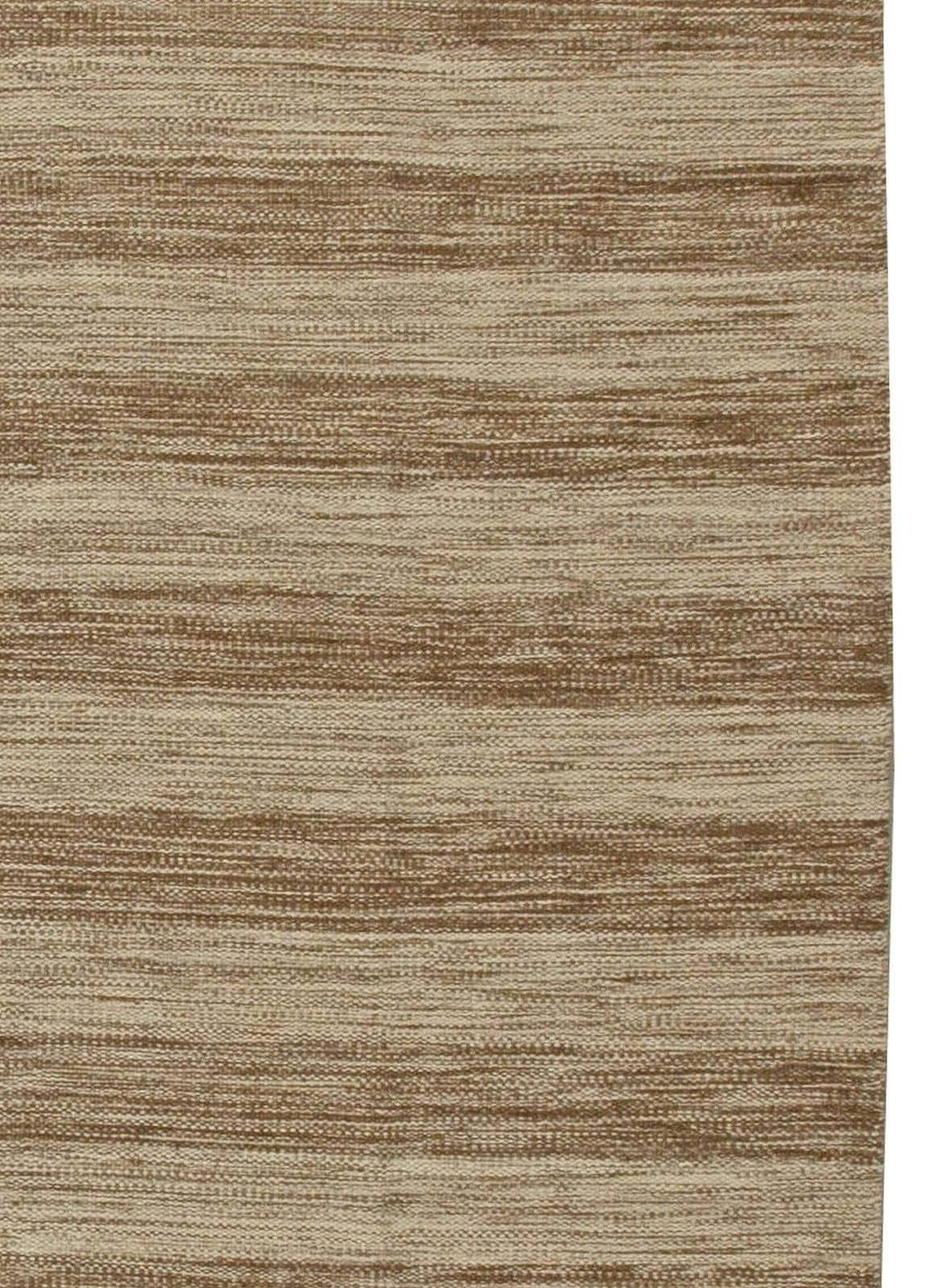 Contemporary Striped Brown and Beige Flat-Weave Wool Rug by Doris Leslie Blau For Sale 1