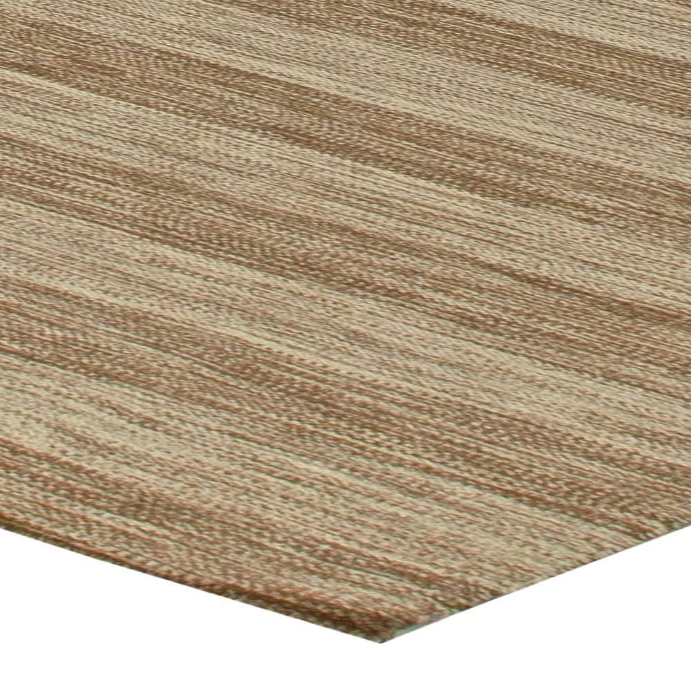 Contemporary Striped Brown and Beige Flat-Weave Wool Rug by Doris Leslie Blau For Sale 2
