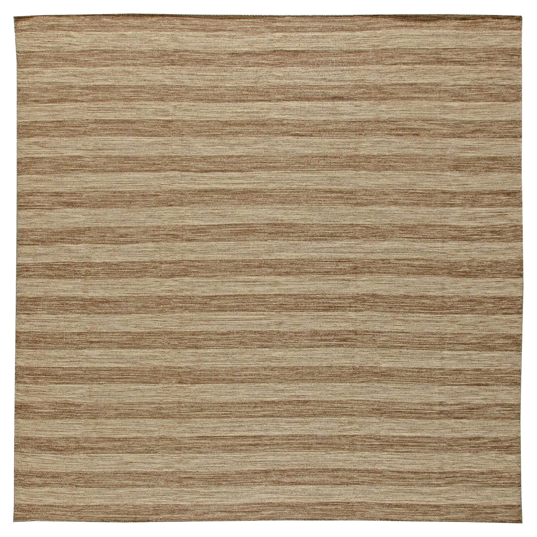 Contemporary Striped Brown and Beige Flat-Weave Wool Rug by Doris Leslie Blau For Sale