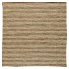 Contemporary Striped Brown and Beige Flat-Weave Wool Rug by Doris Leslie Blau