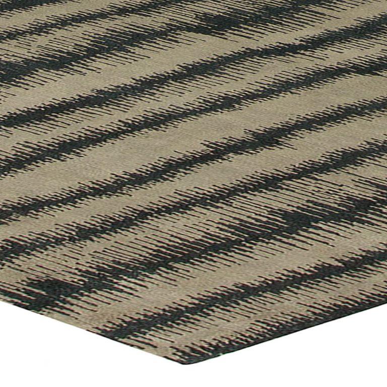 Contemporary Striped 'Car Wash' Dark Gray and Beige Handwoven Wool Rug For Sale at 1stdibs