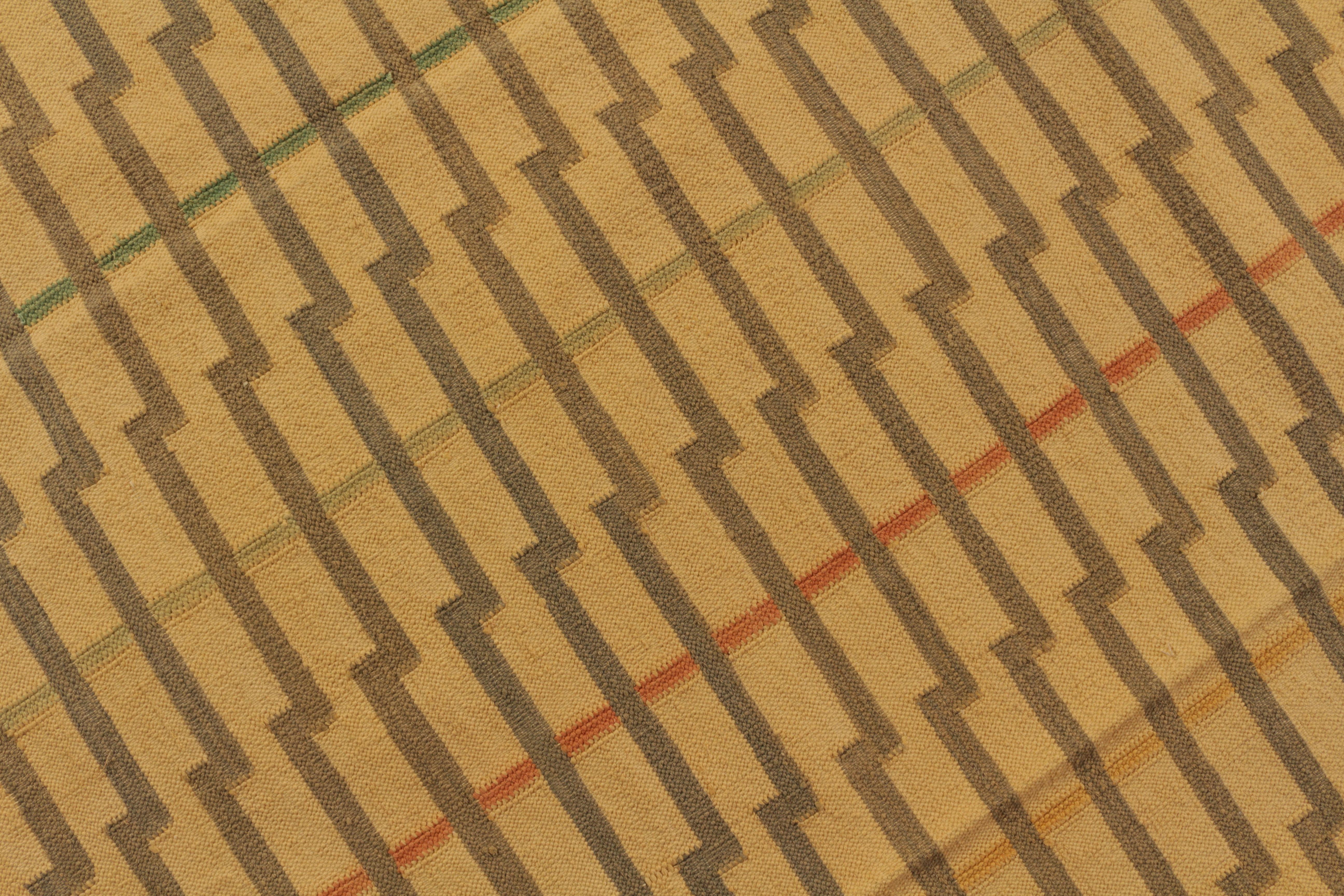 Hand-Woven Rug & Kilim's Contemporary Striped Flat-Weave Beige Brown Pattern