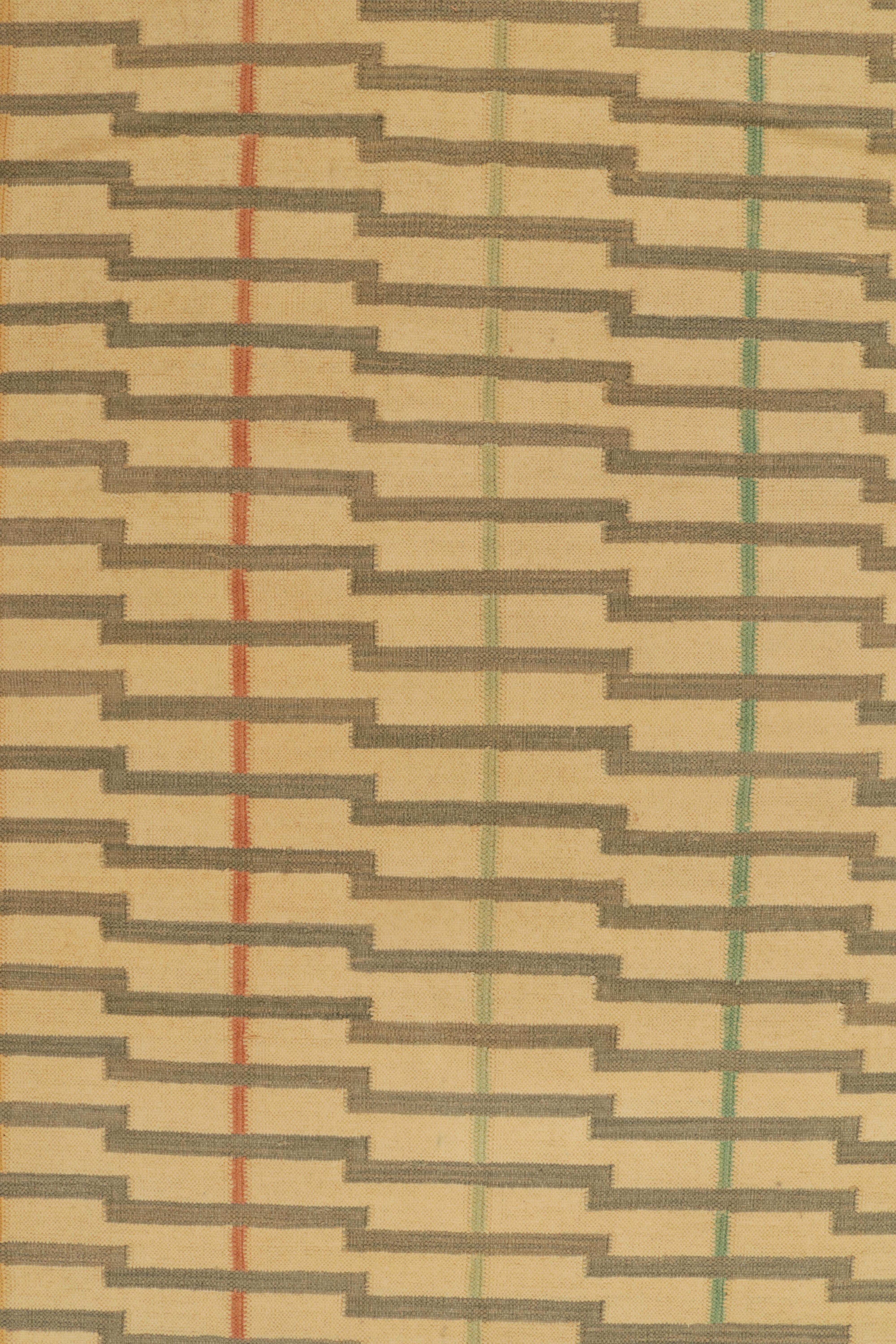 Hand-Woven Rug & Kilim's Contemporary Striped Flat Weave, Cream, Beige Brown Pattern For Sale