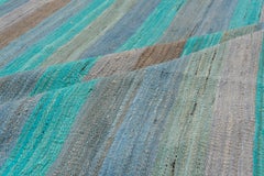 Contemporary Striped Flatweave Area Rug, Blue, Light Sea Green & Brown Tones