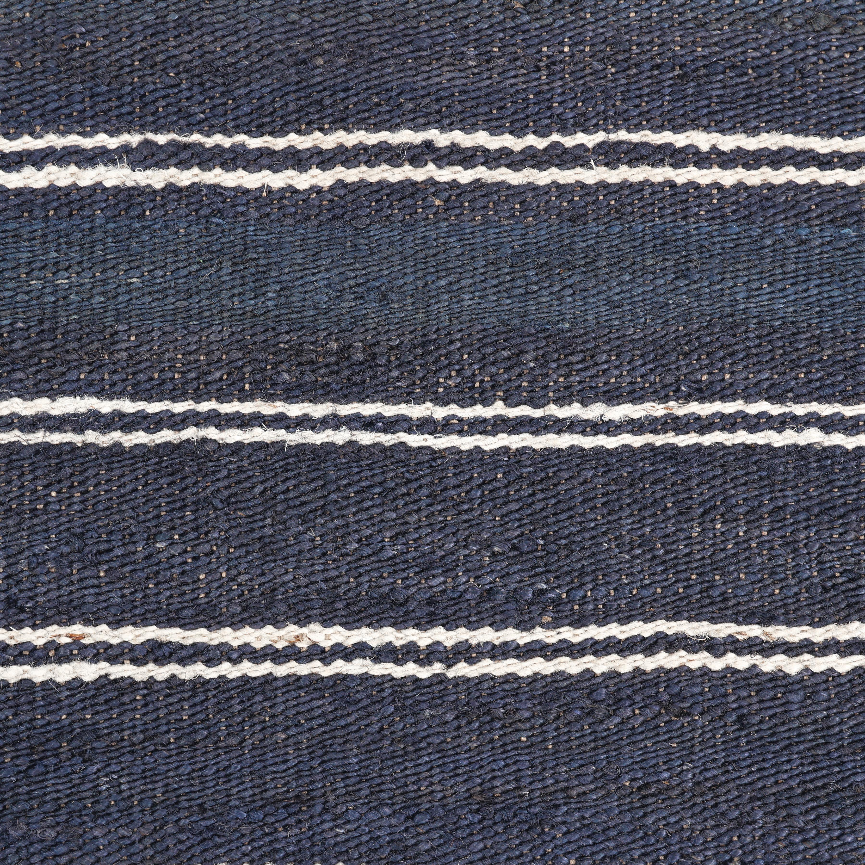 Indian Contemporary Striped Hand Made Blue Area Rug 3 x 5 For Sale