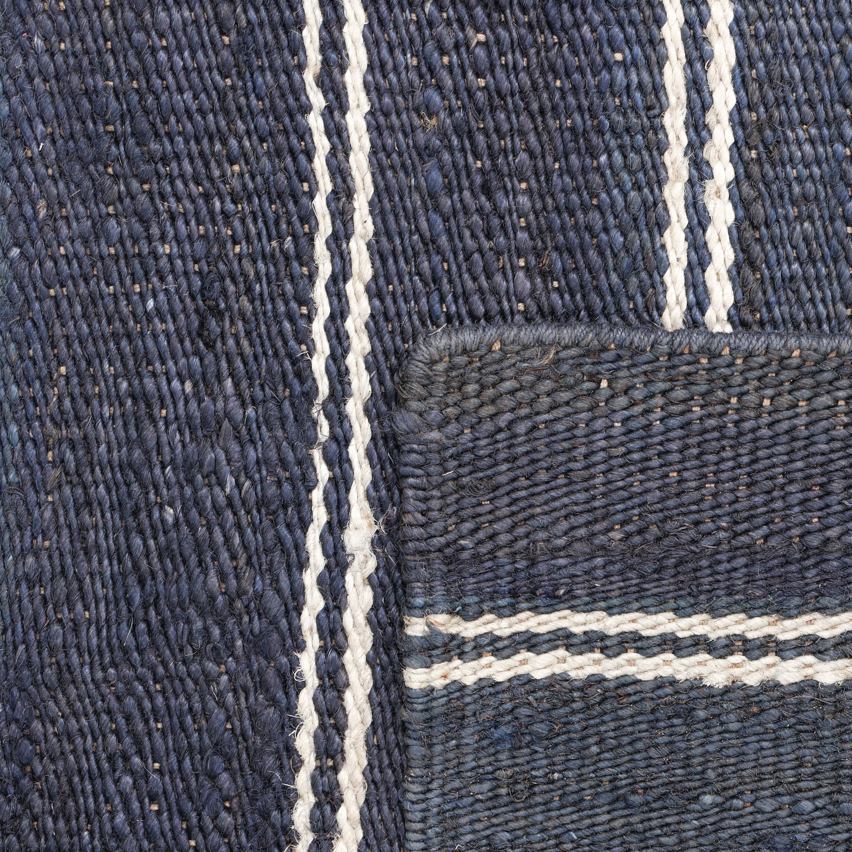 Contemporary Striped Hand Made Blue Area Rug 3 x 5 In New Condition For Sale In Norwalk, CT