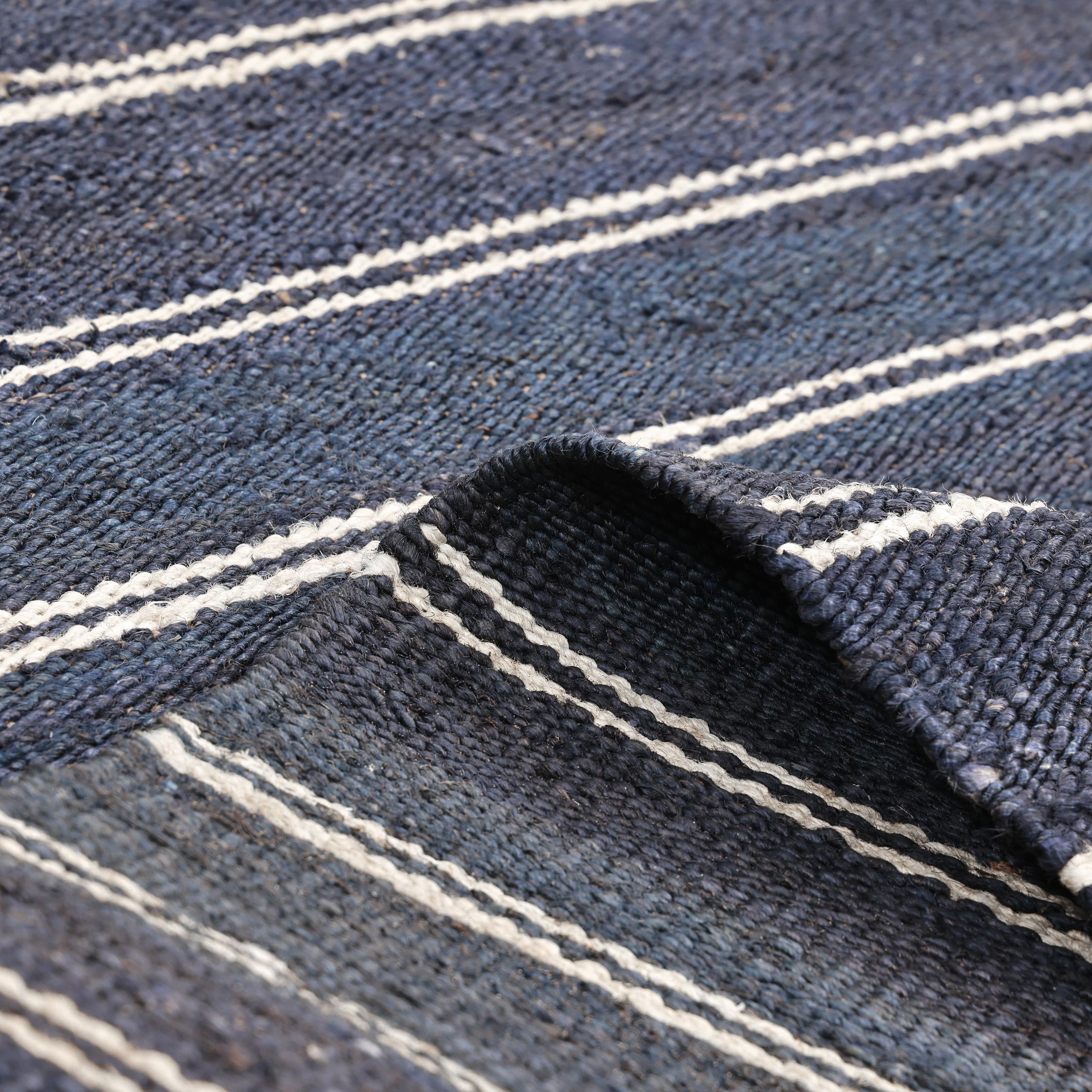 Jute Contemporary Striped Hand Made Blue Area Rug 3 x 5 For Sale