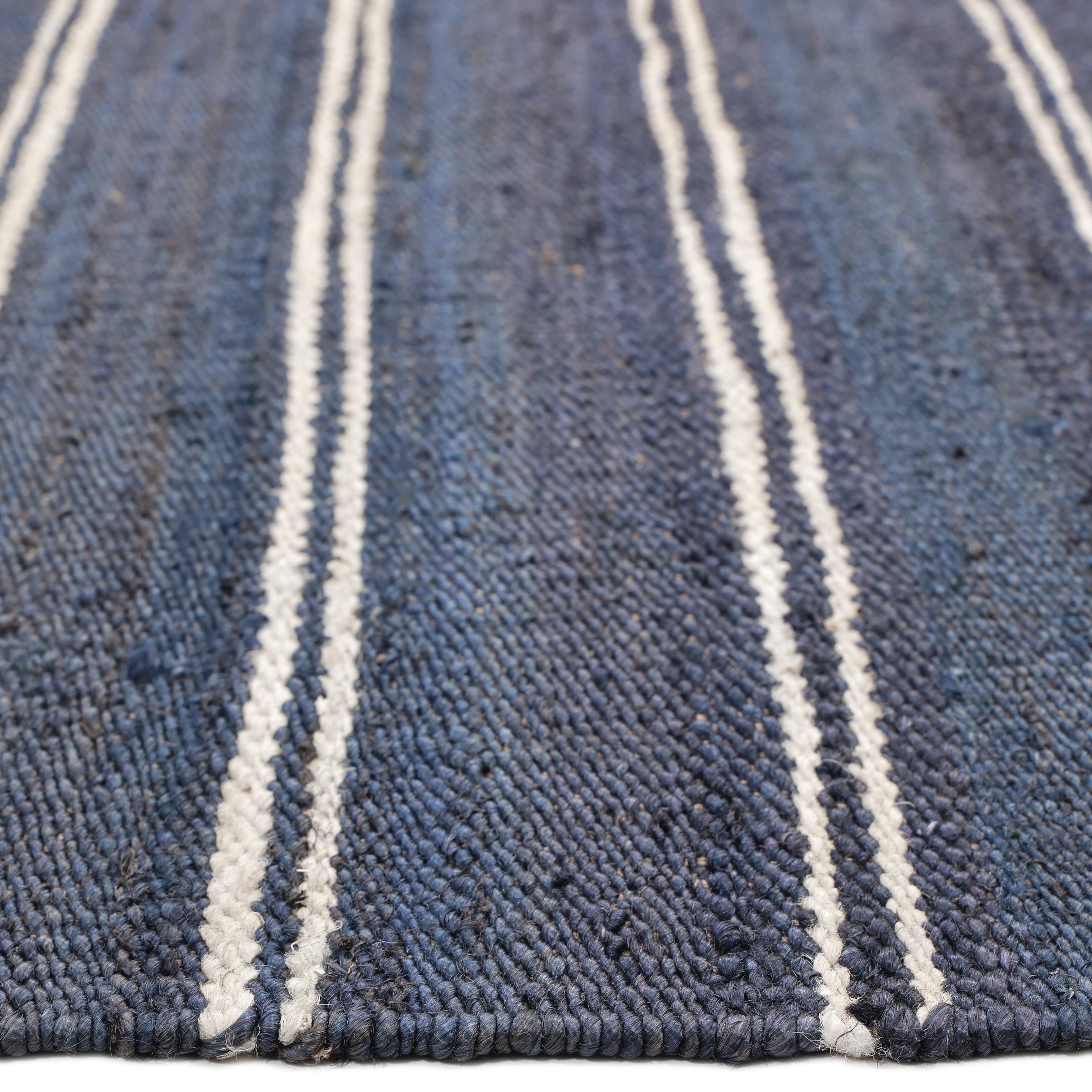 Contemporary Striped Hand Made Blue Area Rug 3 x 5 For Sale 1