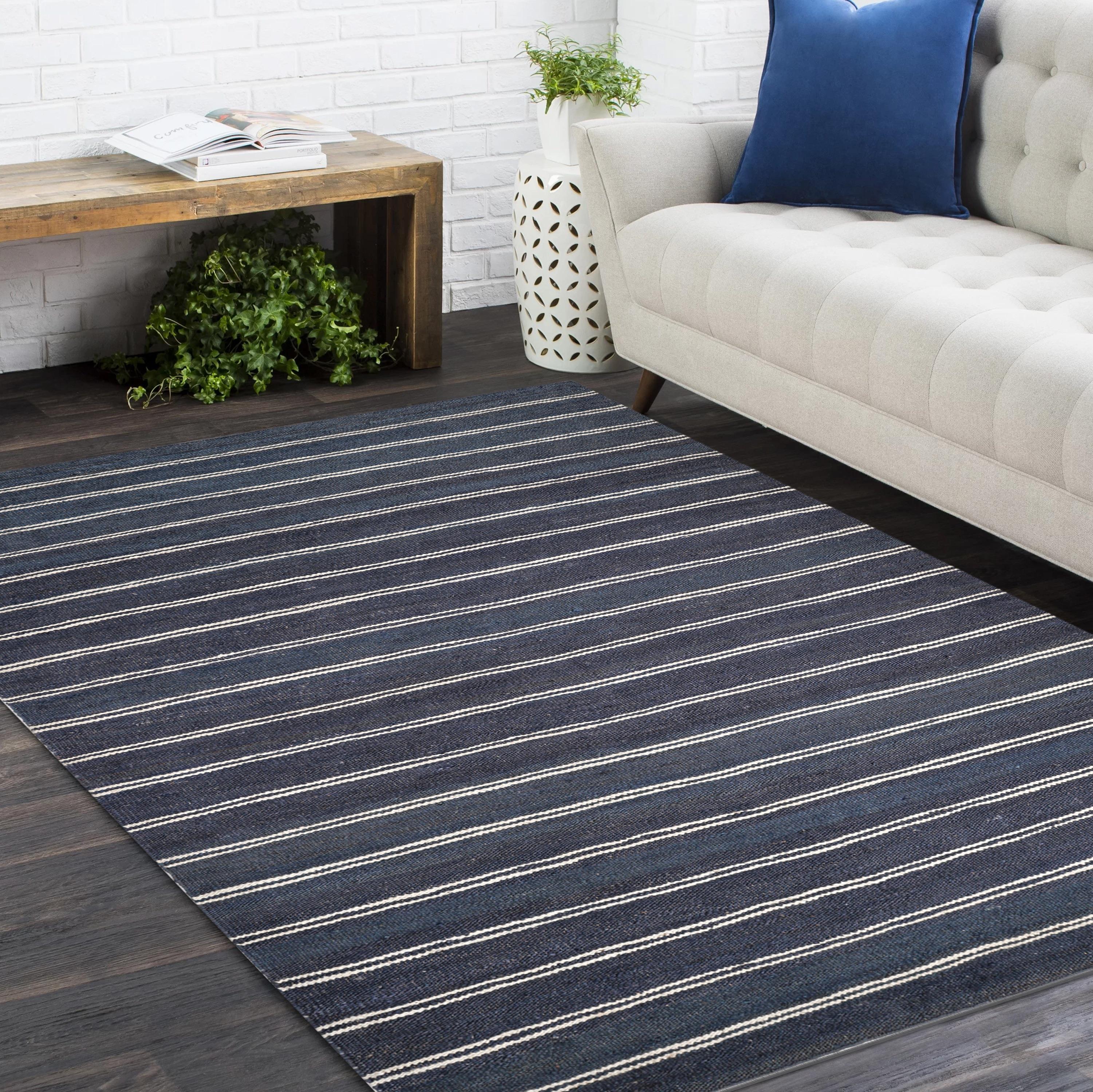 Contemporary Striped Hand Made Blue Area Rug 3 x 5 For Sale 4