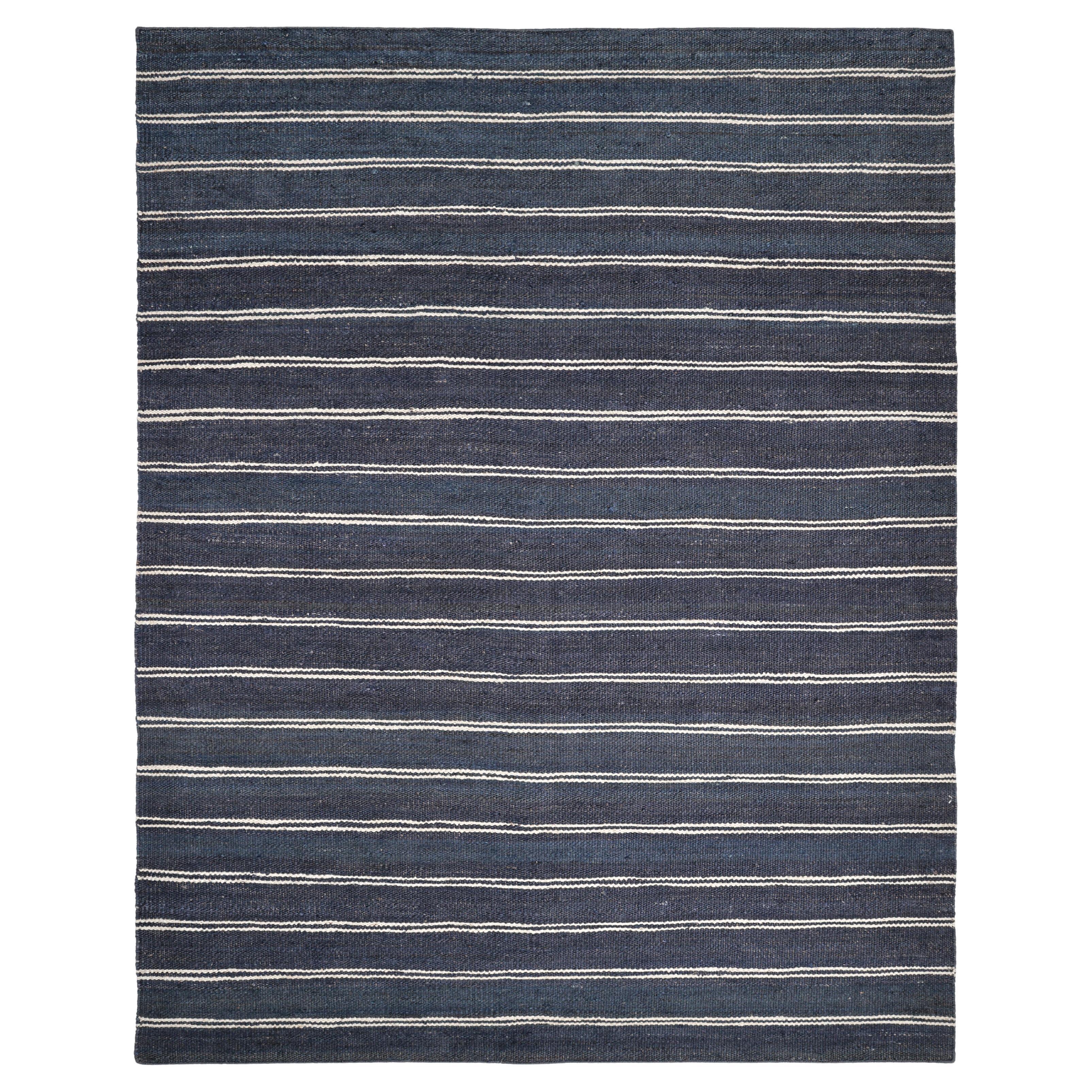 Contemporary Striped Hand Made Blue Area Rug 3 x 5