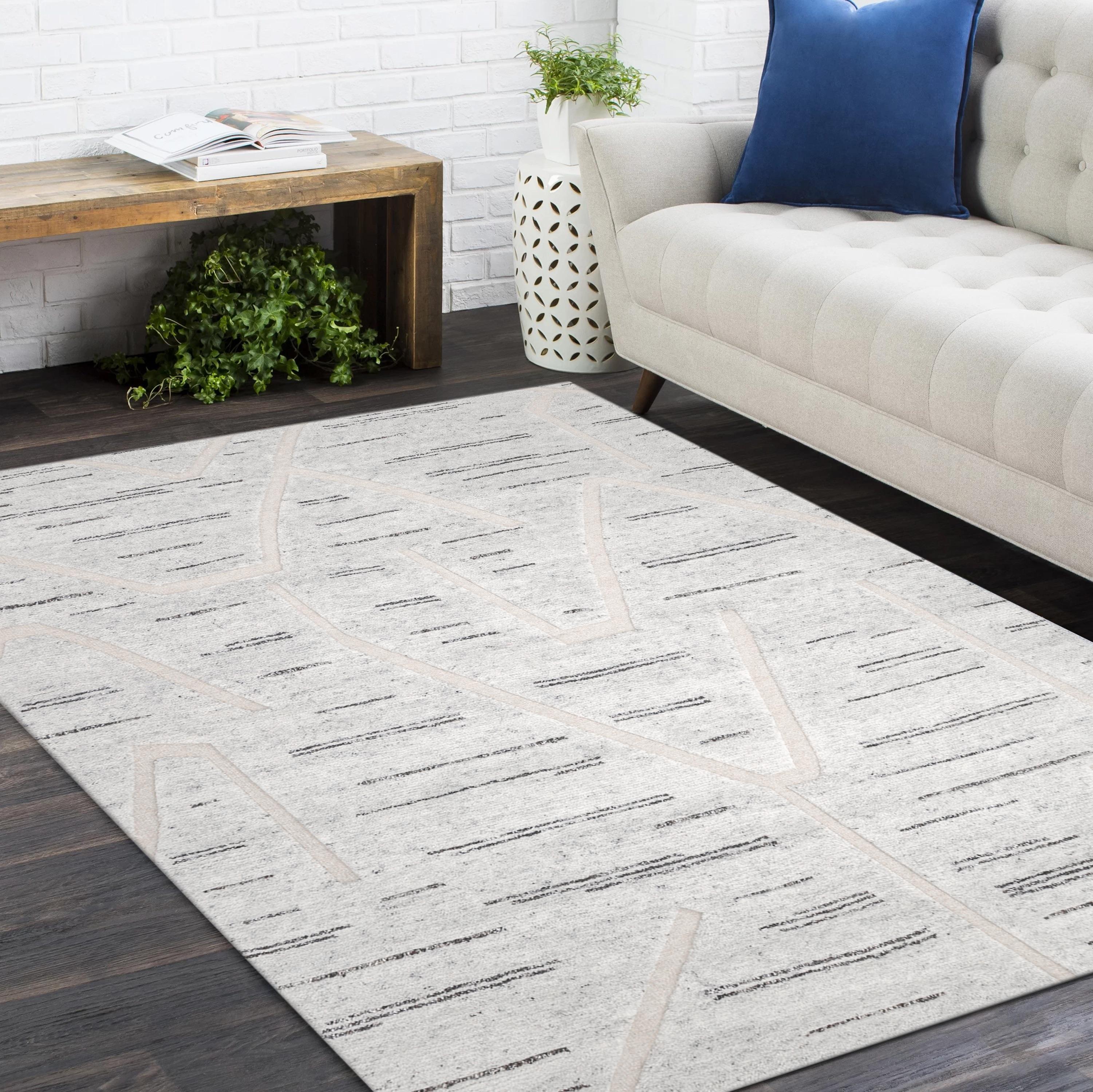 Contemporary Striped Hand Made Light Gray Area Rug 9' 0