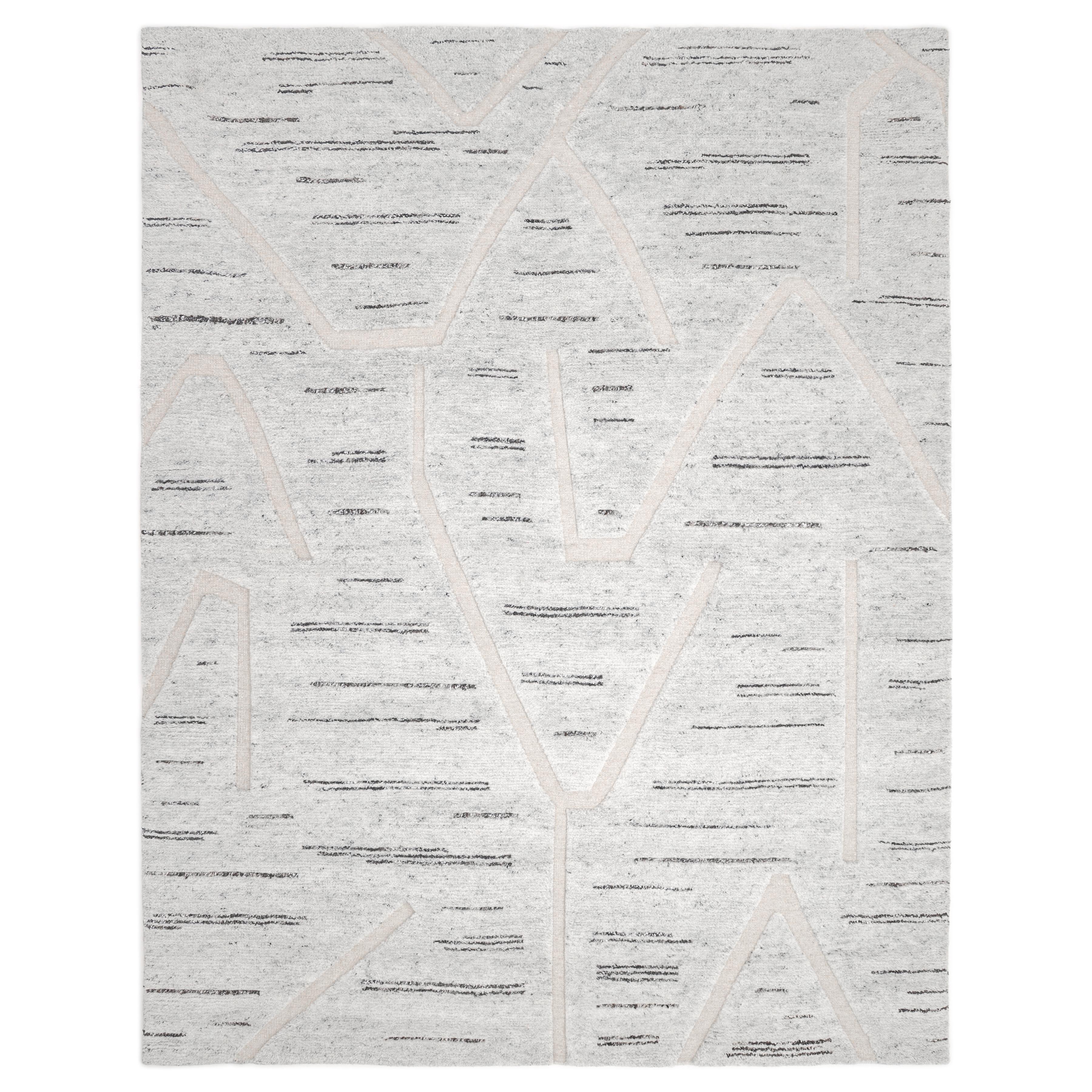 Contemporary Striped Hand Made Light Gray Area Rug 9' 0" x 12' 0"