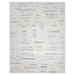 Contemporary Striped Hand Made Light Gray Area Rug 9' 0" x 12' 0"