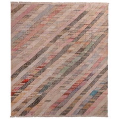 Tapis & Kilim - Tapis Kilim contemporain rayé en laine à motif géométrique multicolore