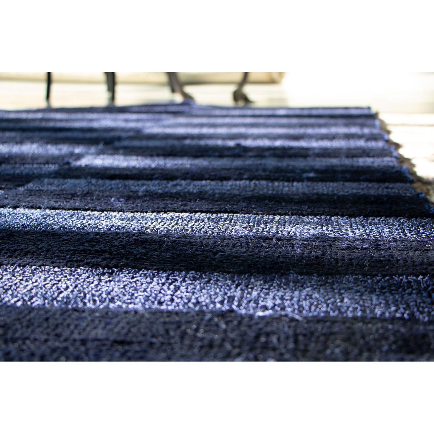 Indian Contemporary Striped Luxury Shiny Velvety Blue Rug by Deanna Comellini 150x300cm For Sale
