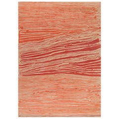 Tapis en laine fait à la main Doris Leslie Blau Collection contemporain rayé orange beige