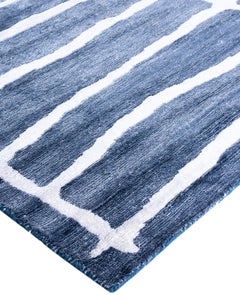 Contemporary Striped Silk Hand Knotted Black Area Rug 9' 1" x 12' 3"