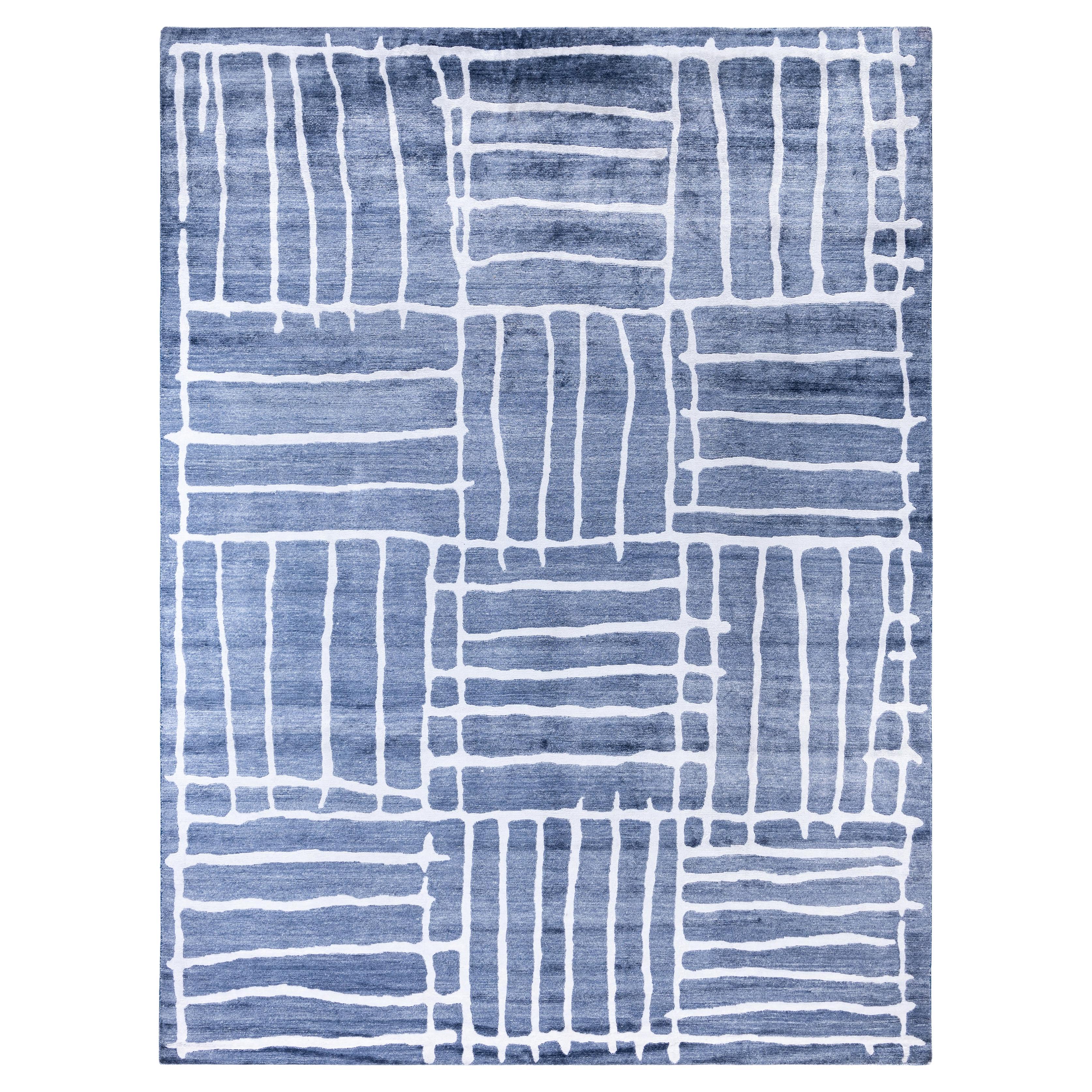 Contemporary Striped Silk Hand Knotted Black Area Rug 9' 1" x 12' 3"