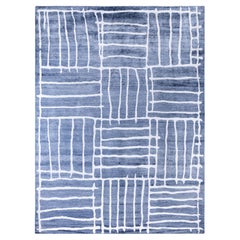 Contemporary Striped Silk Hand Knotted Black Area Rug 9' 1" x 12' 3"