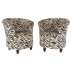 Contemporary Striped Swivel Barrel Chairs - Pair