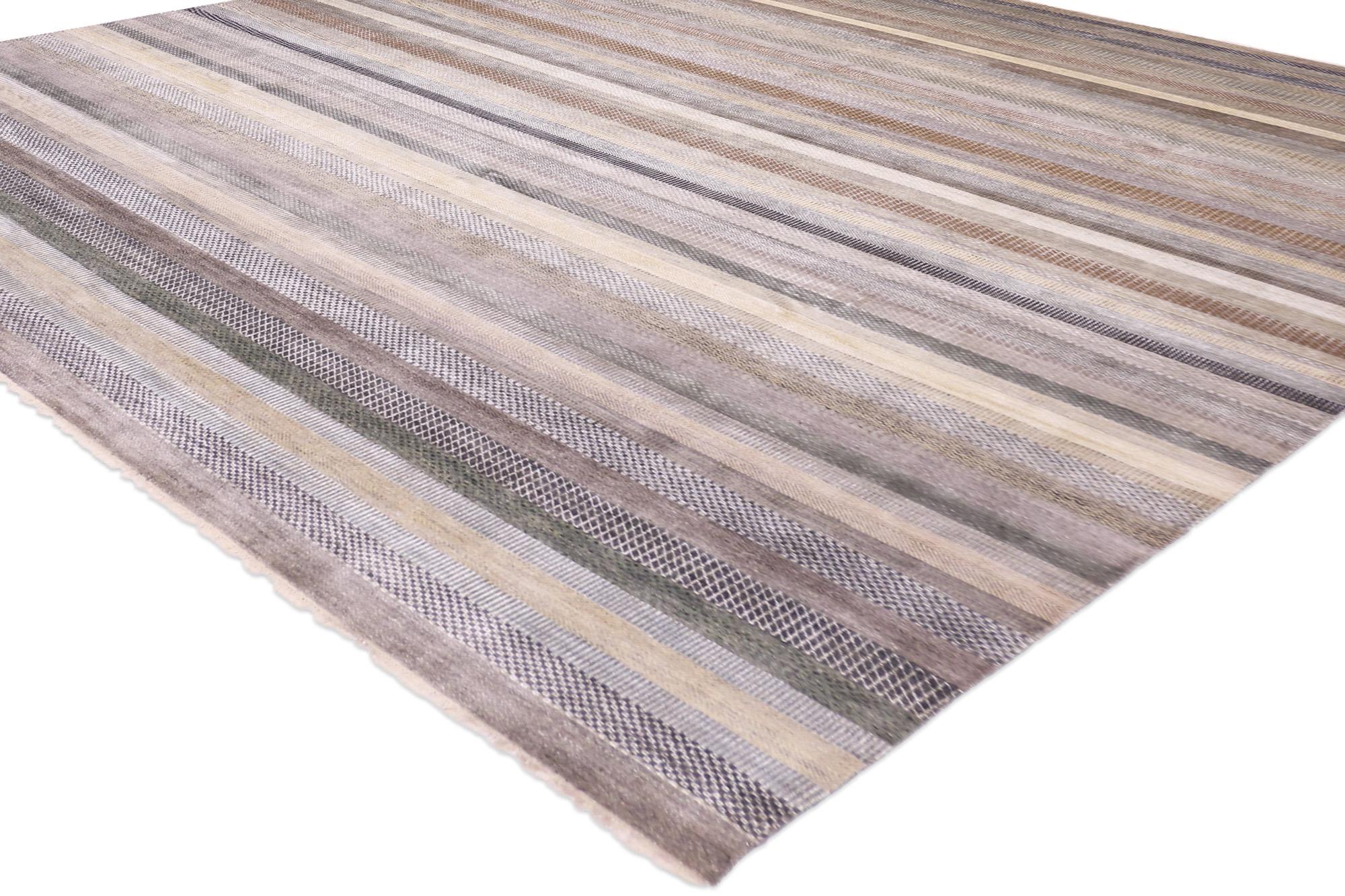 Moderne Tapis rayé contemporain en laine et soie  en vente