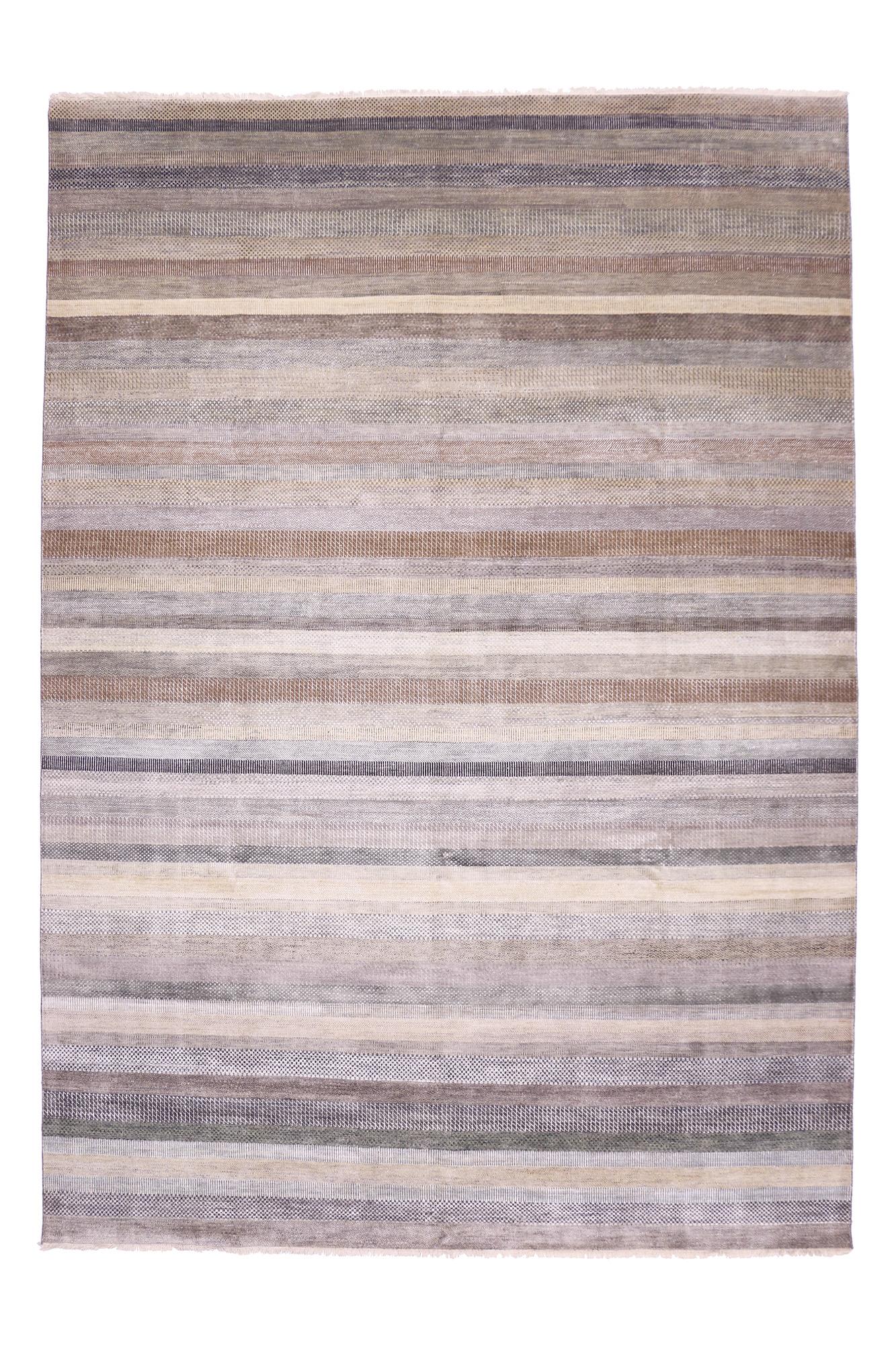 Contemporary Striped Wool and Silk Rug  (Handgeknüpft) im Angebot