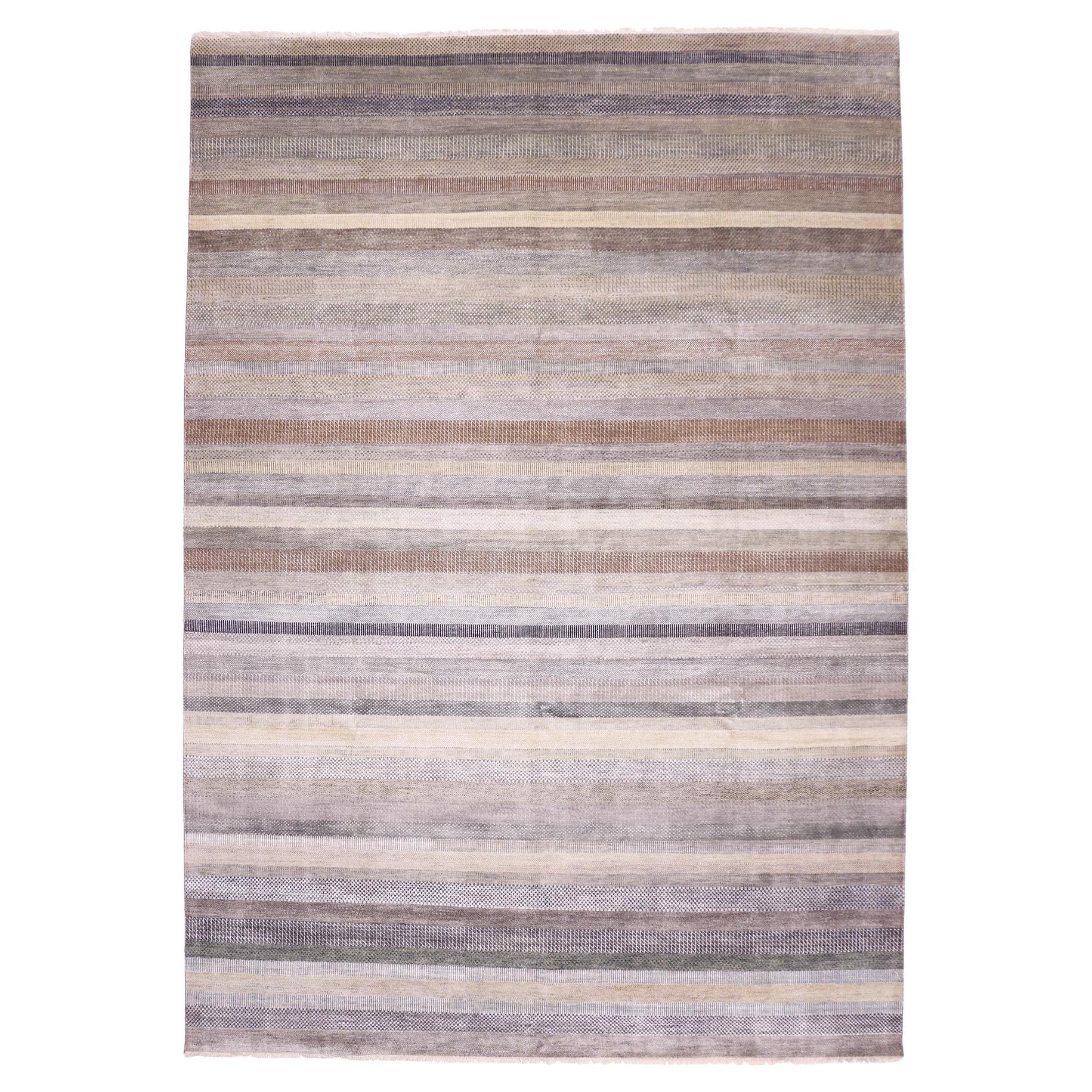 Contemporary Striped Wool and Silk Rug  For Sale