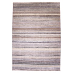 Contemporary Striped Wool and Silk Rug 