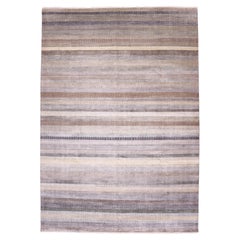 Tapis rayé contemporain en laine et soie 