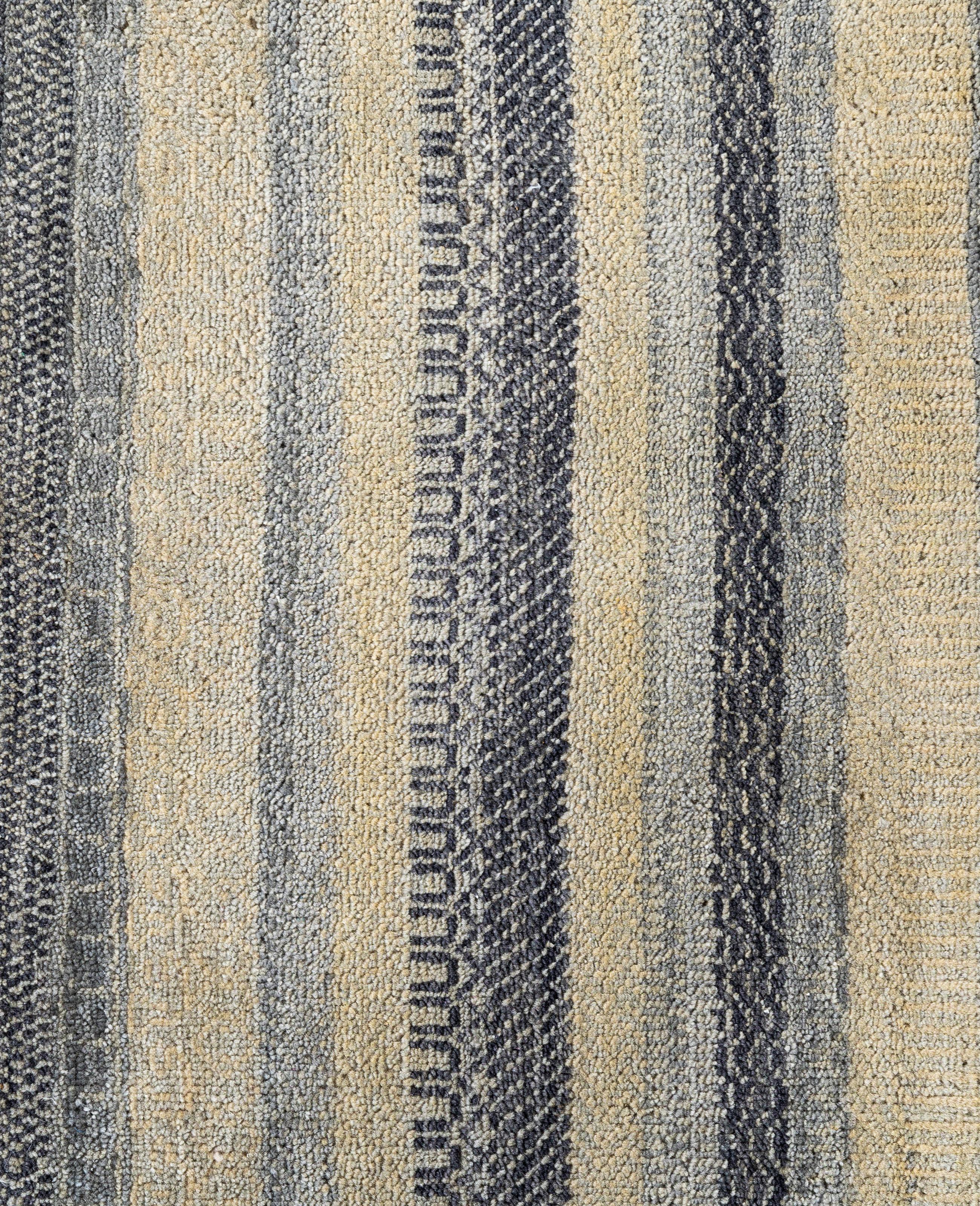 Alfombra de rayas contemporánea de lana anudada a mano en beige 9' 0