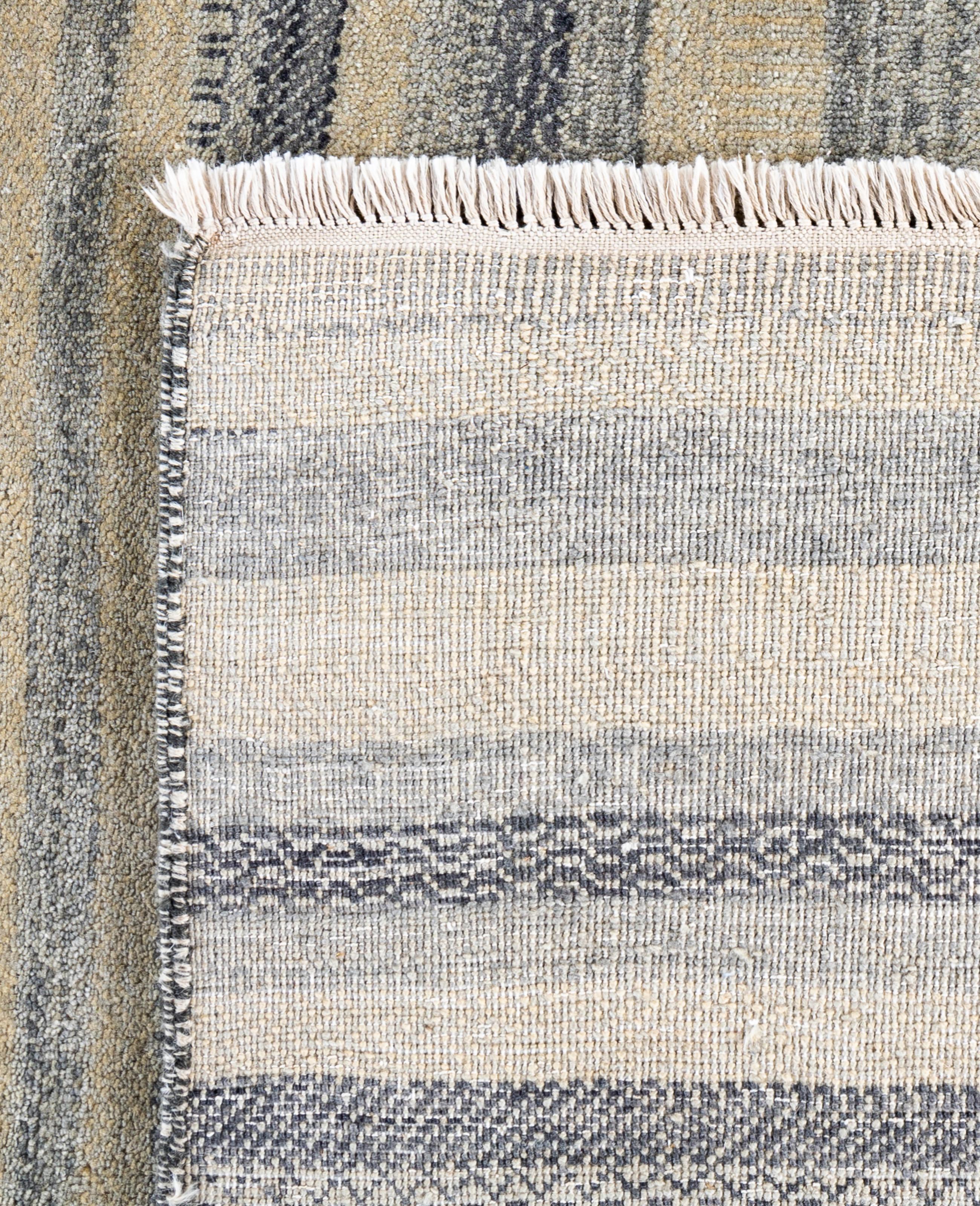 Alfombra de rayas contemporánea de lana anudada a mano en beige 9' 0