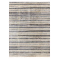 Contemporary Striped Wool Hand Knotted Beige Area Rug 9' 0" x 12' 4"