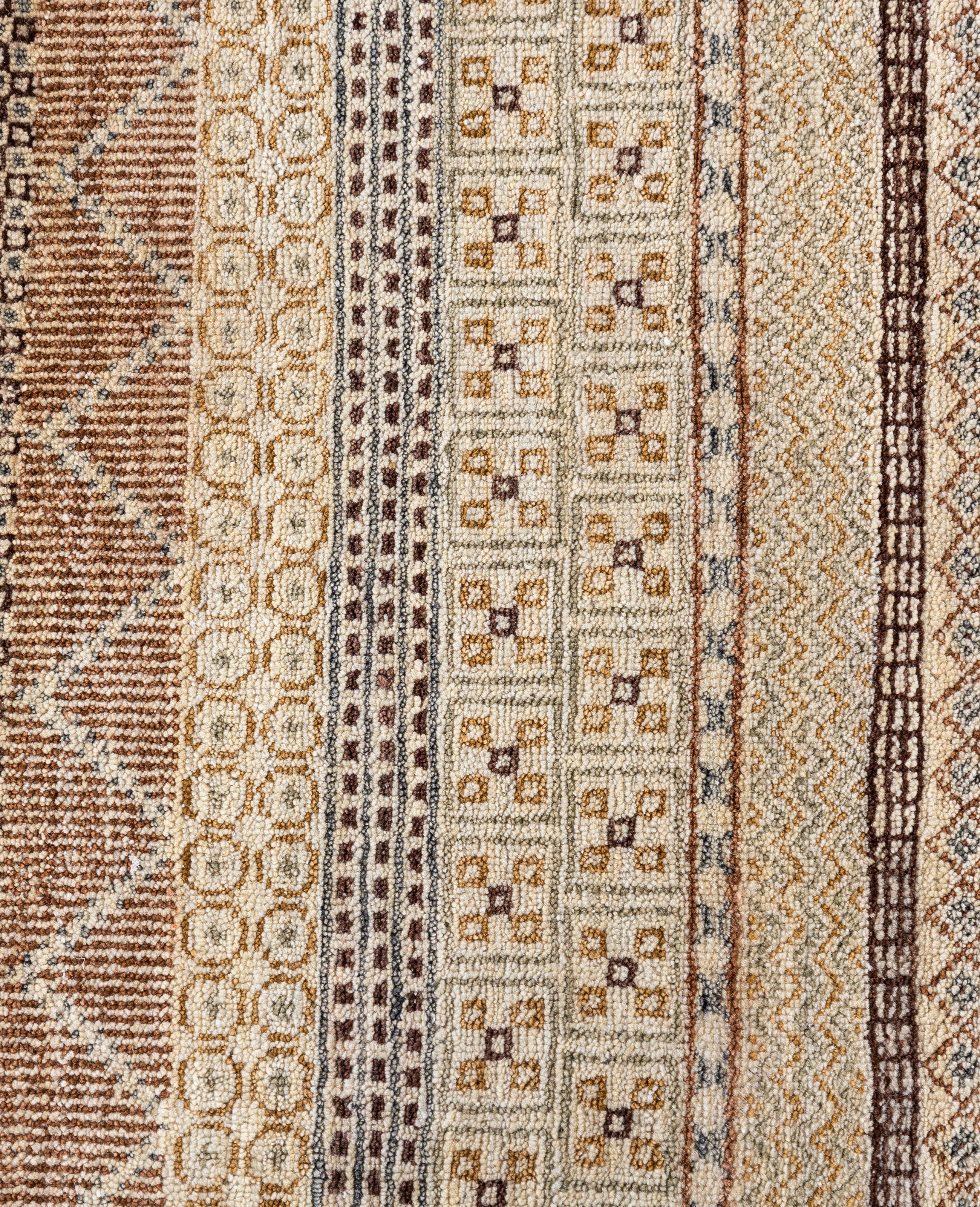 Indien Contemporary Striped Wool Hand Knotted Beige Area Rug 9' 2