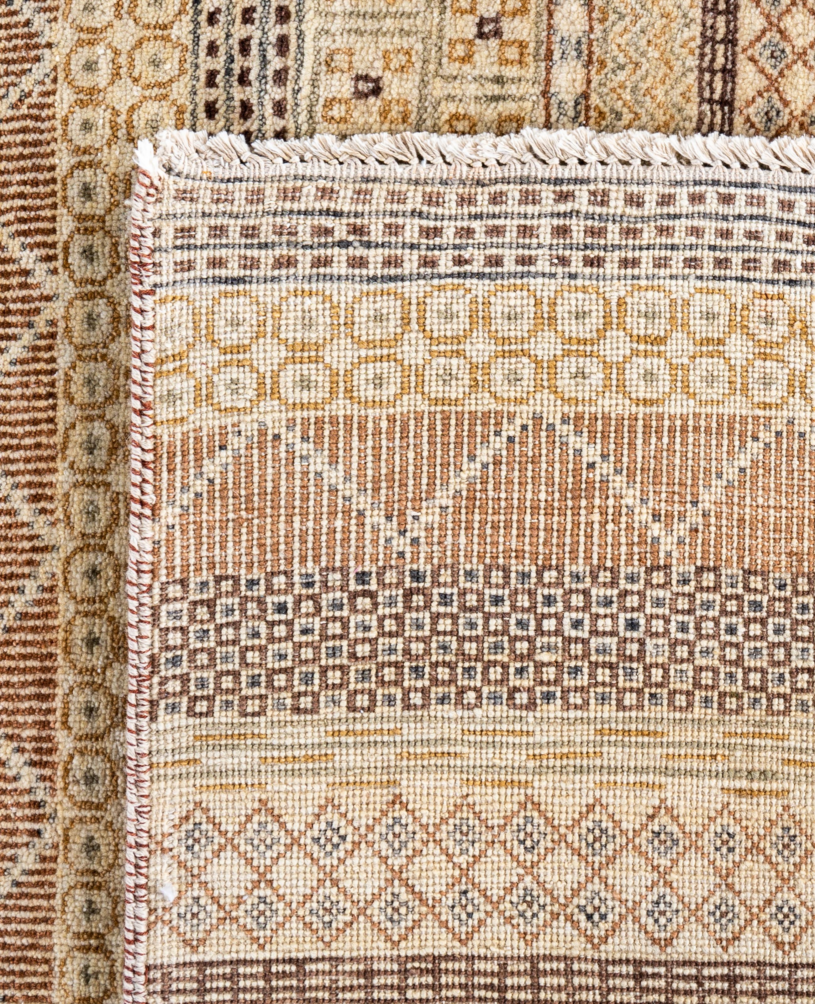 Contemporary Striped Wool Hand Knotted Beige Area Rug 9' 2