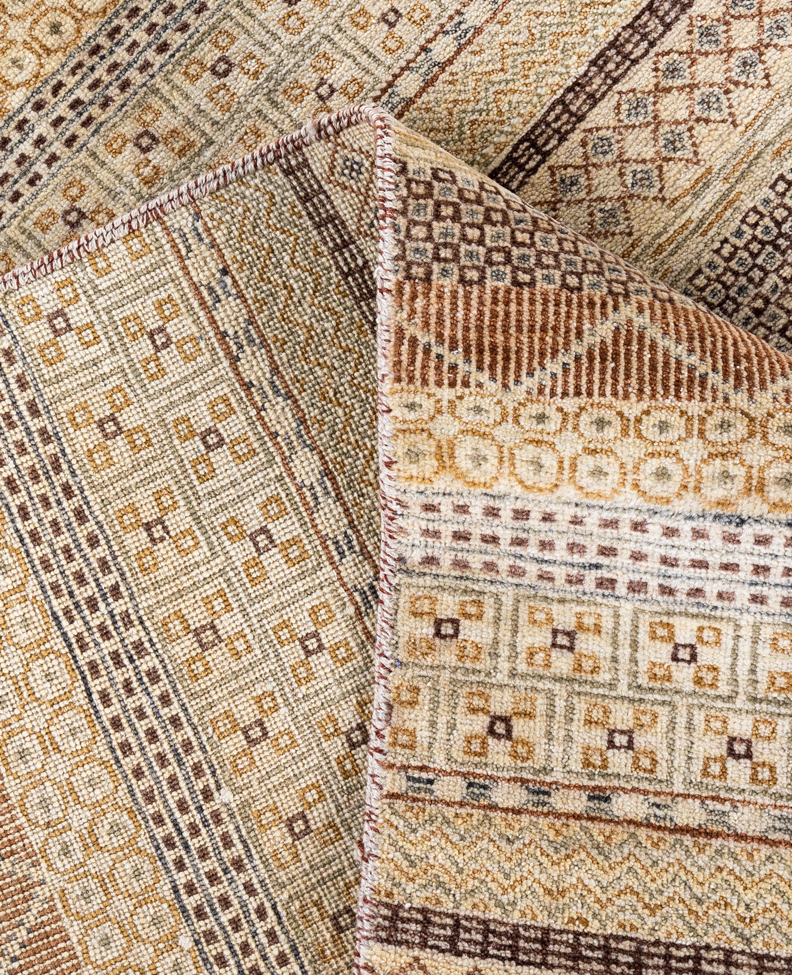 XXIe siècle et contemporain Contemporary Striped Wool Hand Knotted Beige Area Rug 9' 2