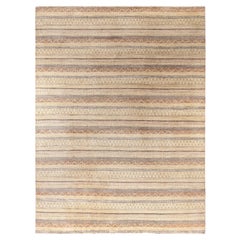 Contemporary Striped Wool Hand Knotted Beige Area Rug 9' 2" x 12' 3"
