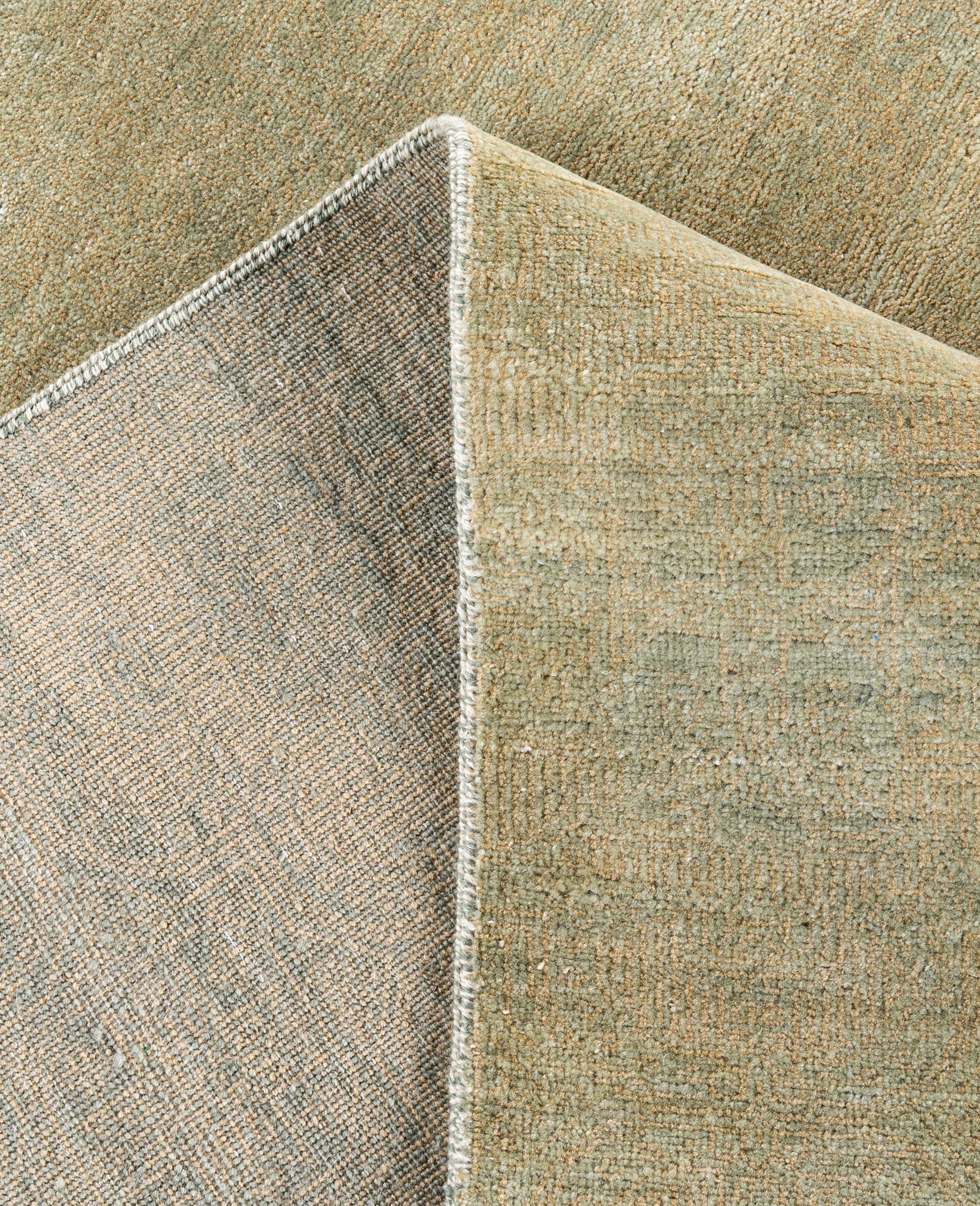 Contemporary Striped Wool Hand Knotted Brown Area Rug 9' 0