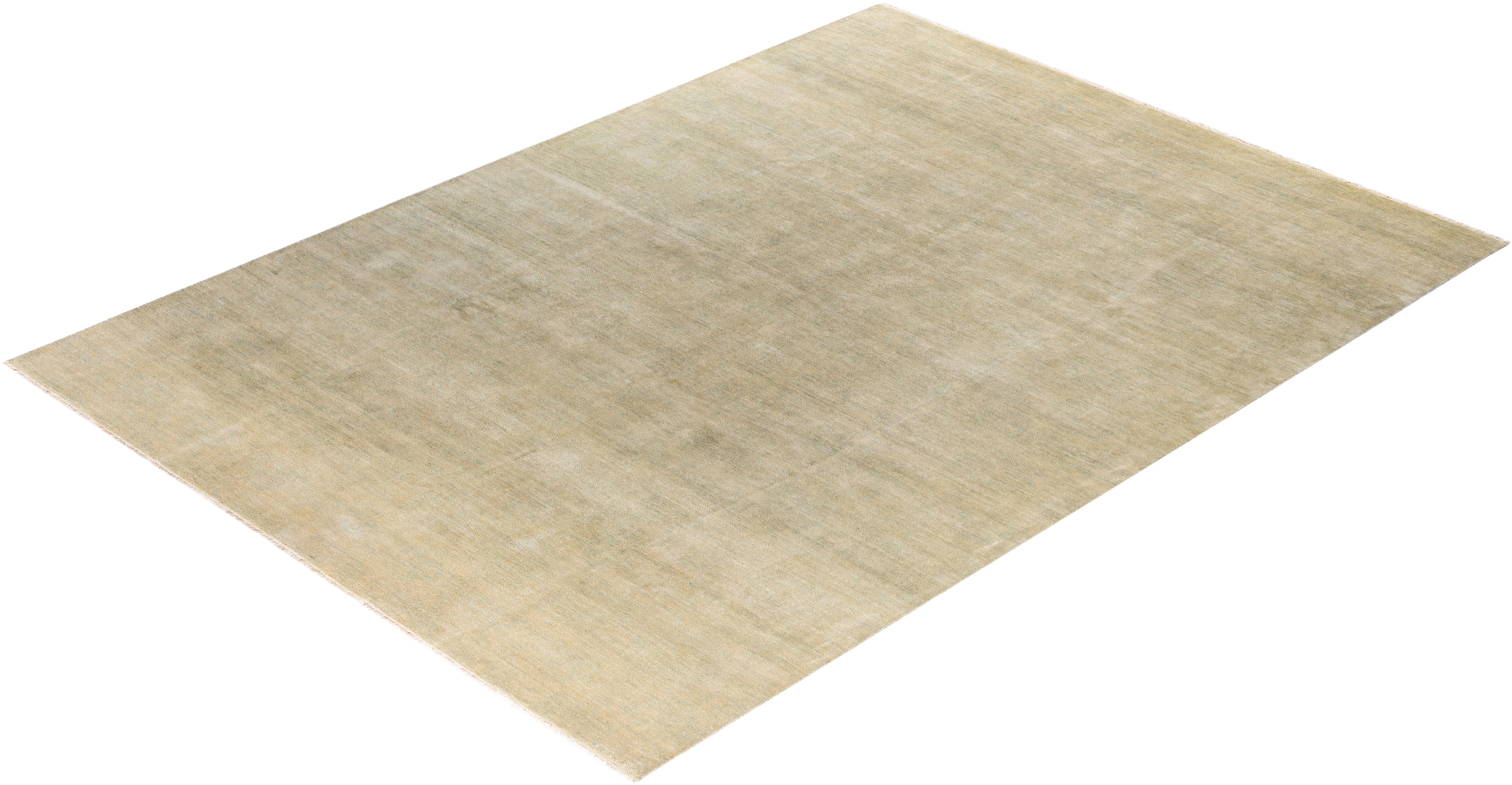 Contemporary Striped Wool Hand Knotted Brown Area Rug 9' 0
