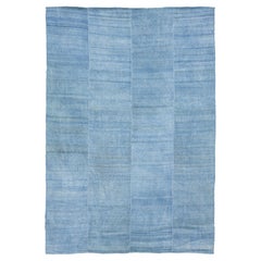 Contemporary Striped Wool rug Flatweave kilim In Blue