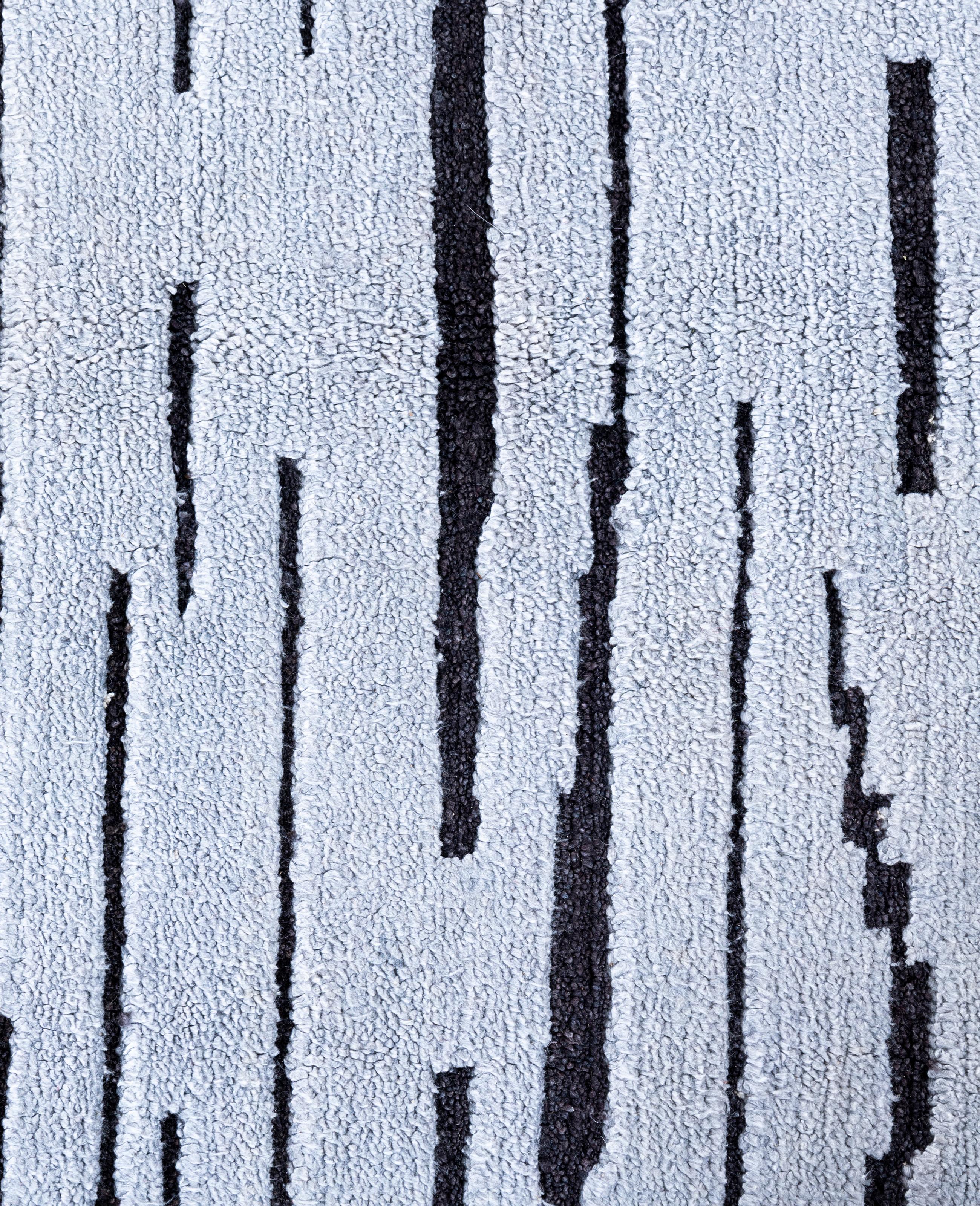 Indiano Tappeto contemporaneo a righe in lana e seta annodato a mano di colore beige 8' 1