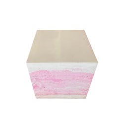Contemporary Craftsmanship White and Pink Stucco Marble Spanish Side Cube Table