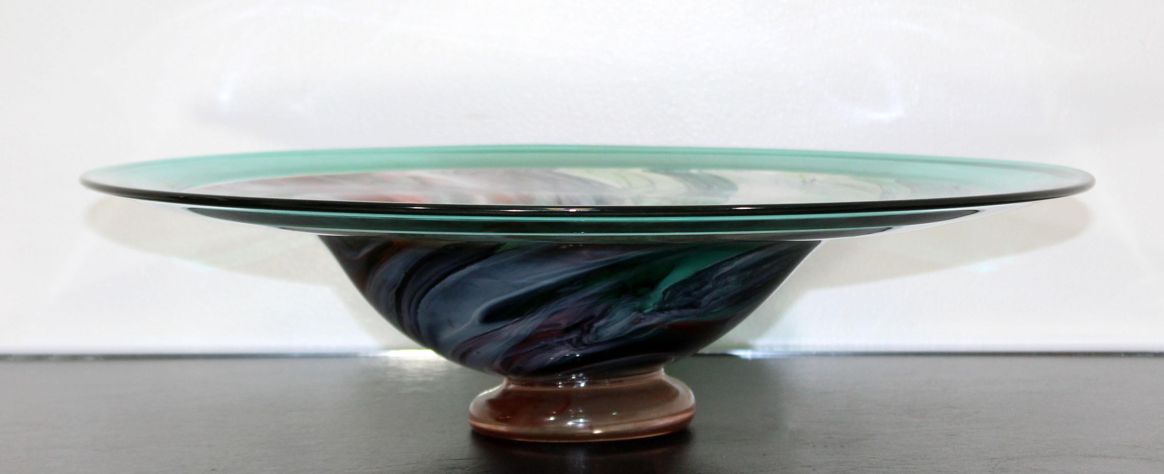 Modern Contemporary Studio Art Glass Bowl with Encalmo Rim Signed by Artist Dated 1992