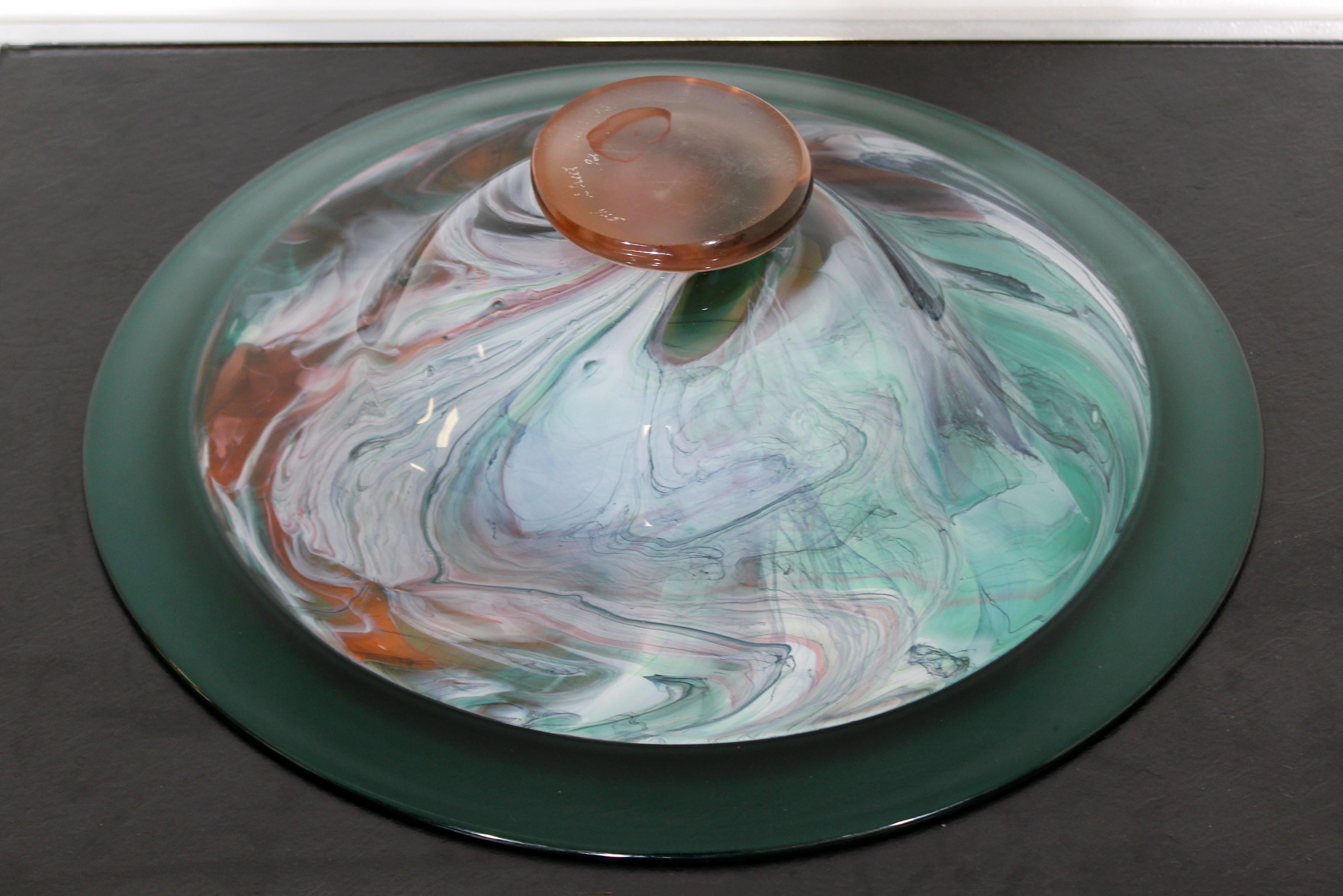Late 20th Century Contemporary Studio Art Glass Bowl with Encalmo Rim Signed by Artist Dated 1992