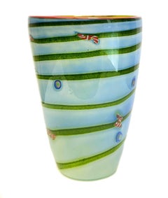 Contemporary Studio Art Glass Millefiori Blue, Gold Fleck Vase, Signed, 2001