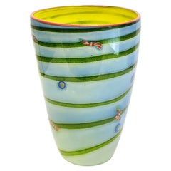 Contemporary Studio Art Glass Millefiori Blue, Gold Fleck Vase, Signed, 2001